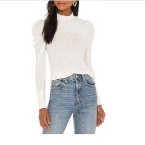 Nation Ltd Zahara Feme Mock Neck Long Puff Sleeve Top in Ivory Off White Medium